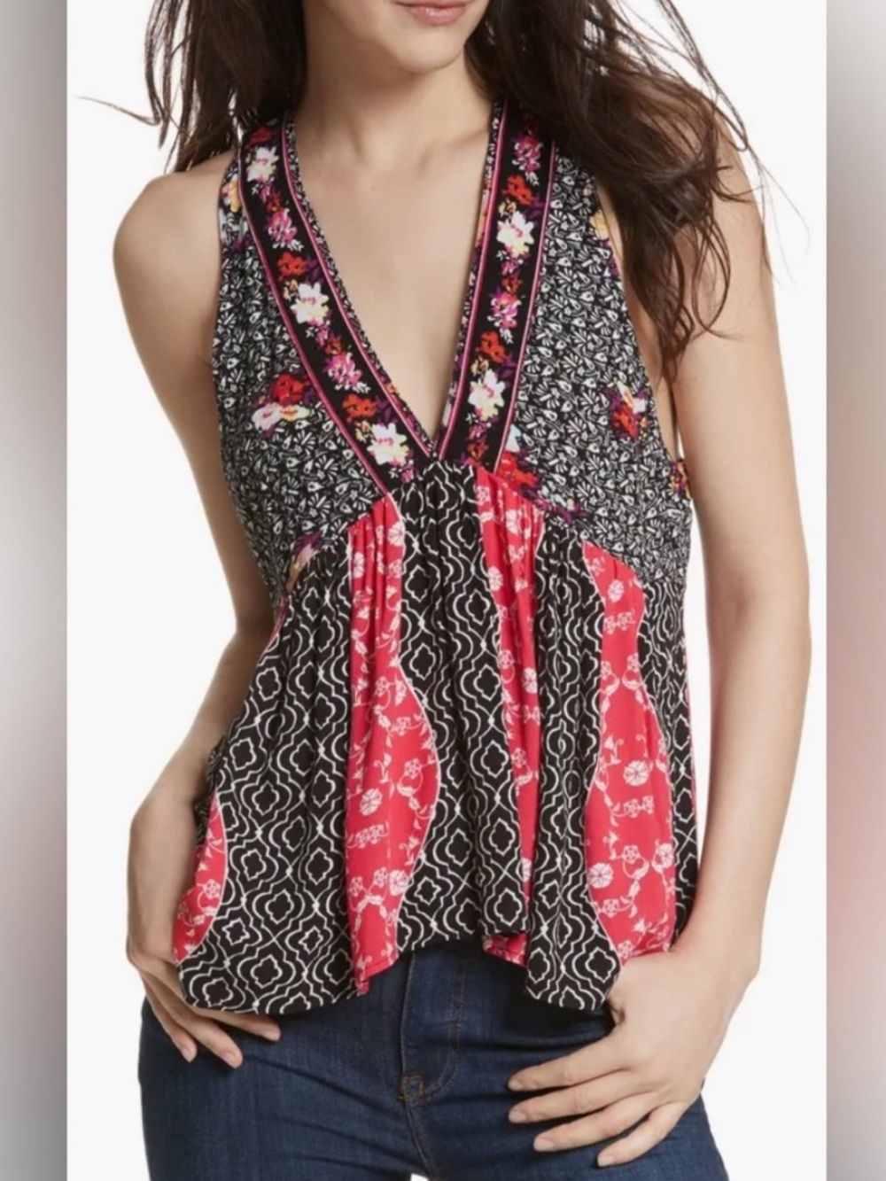 Free People Dream Darlin Deep V Babydoll Razorback V-Neck • Medium